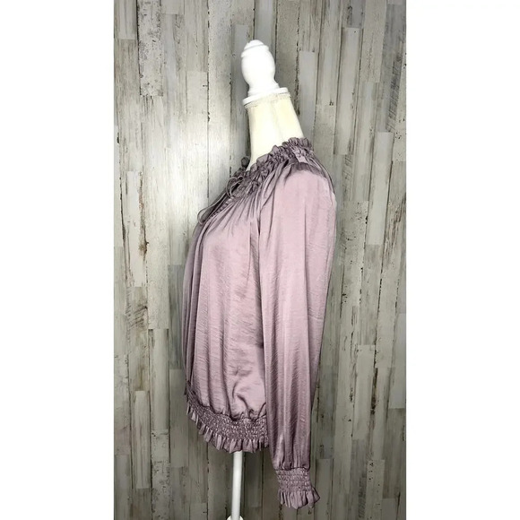 Current Air Women's Size Large Light Purple Tie Front Long Sleeve Satin Blouse - Picture 4 of 5